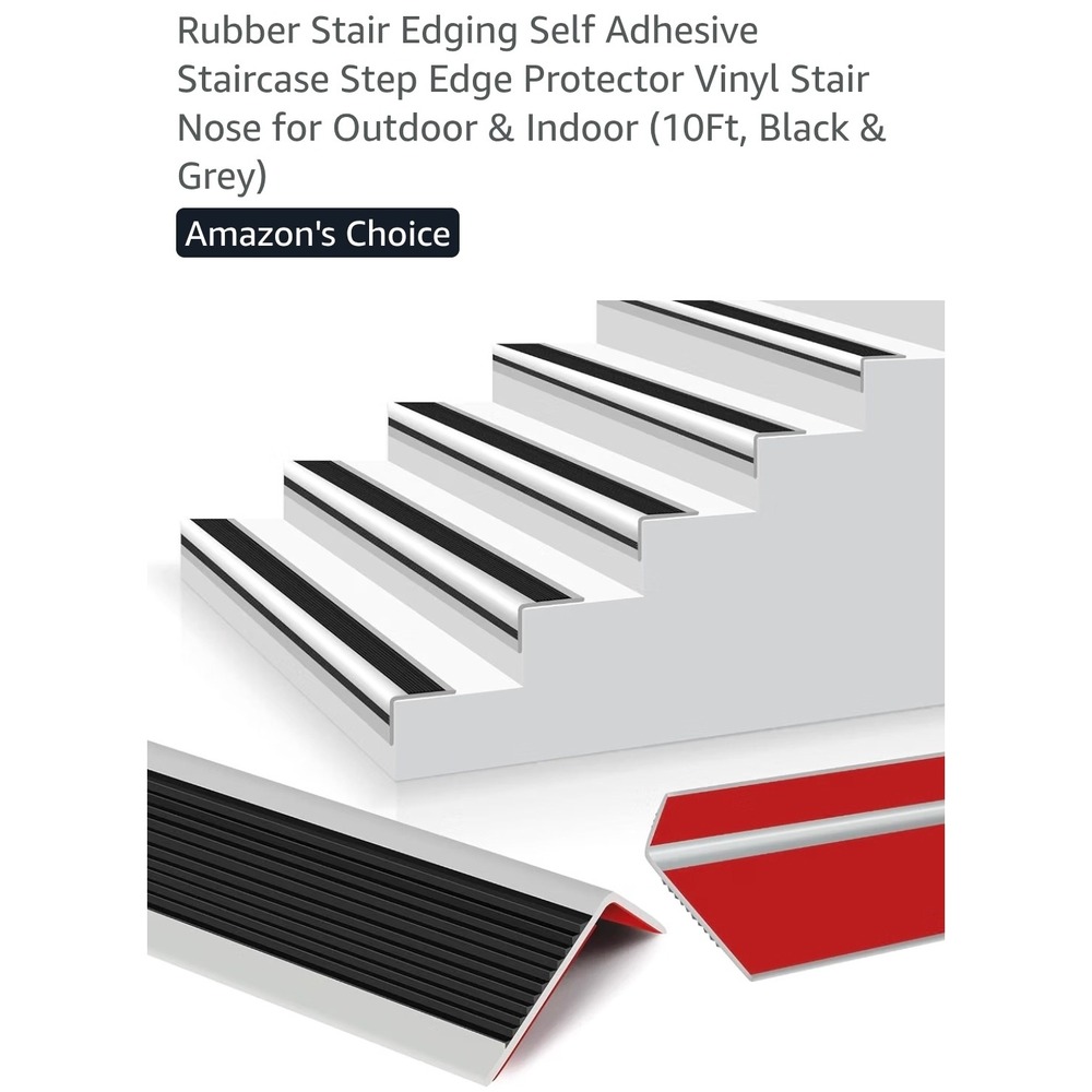 Pionasuicg Rubber Stair Edging Self Adhesive 10Ft Vinyl Step Edge Protector